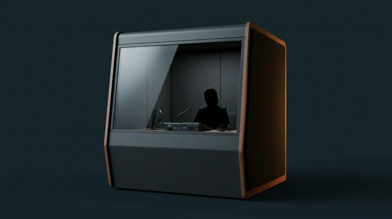 The interpretation booth, sealed and running